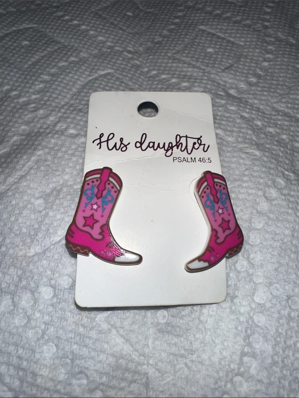 His Daughter Pink Cowboy Boot Stud Earrings